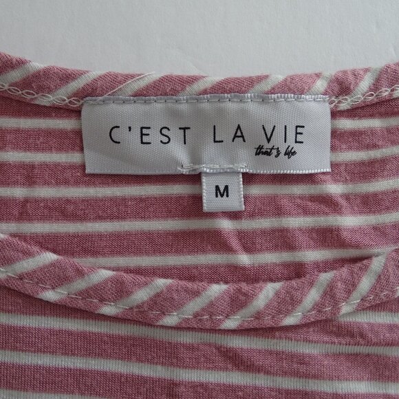 Cest La Vie Pink White Striped Cap Sleeve Top Women Size M Pullover - Picture 4 of 7